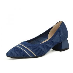 Escarpins Femme Confortable Talons Epais Petit Talon Bout Pointu El&eacute;gant Bicolore Respirante Maille - Bleu