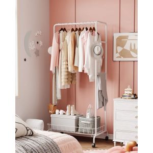 Porte-Manteau à Roulettes Extensible avec Étagère de Rangement-60X 35X155CM-BLANC