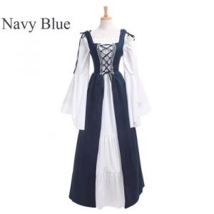 Robe Médiévale Femme Renaissance Costume Robes Longues Cosplay Déguisements - Bleu