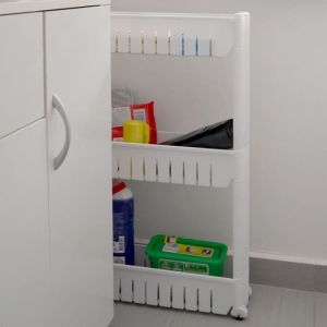 &Eacute;tag&egrave;res de cuisine blanc avec 3 &eacute;tages - B.LIVEM - Chariot de stockage &agrave; roulette Desserte de cuisine