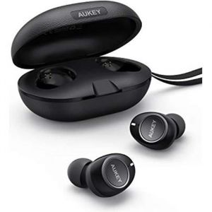 AUKEY Écouteurs Bluetooth 5 sans Fil avec Étui de Chargement Portable Stéréo Oreillette IPX5 Étanche Mousse à mémoire Contrôle