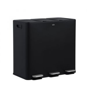 CASABEL Poubelle Tri Sélectif 60 L Triple Compartiment 3x20L Acier INOX Noir Rectangulaire à Pédales Anti Traces