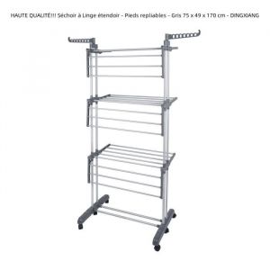 HAUTE QUALIT&Eacute;!!! S&eacute;choir &agrave; Linge &eacute;tendoir sur 3 Niveaux - Pieds repliables - Gris 75 x 49 x 170 cm - DINGXIANG
