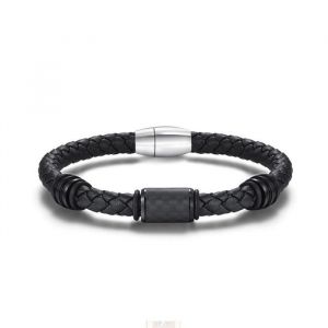 Bracelet Homme R&eacute;tro Vintage Fashion Fibre de carbone Cuir - INSFITY - 15mm de Largeur
