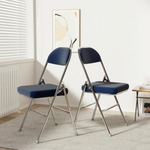 Lot de 2 Chaise Pliante - MIPAN -  Chaise Pliante Salle A Manger - Pliable Chaise Visiteur Pliable en Cuir de Cuisine - Bleu