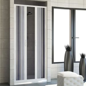 Porte paroi de douche en PVC mod. Vergine 130 cm - Blanc mat - Fumé - Pliante - En niche