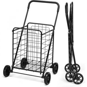 GIANTEX Chariot de Courses Pliable à Roulettes 83LCaddie/Chariot de Marché avec Cadre en MétalCharge 35KG91 x58 x57 CMNoir