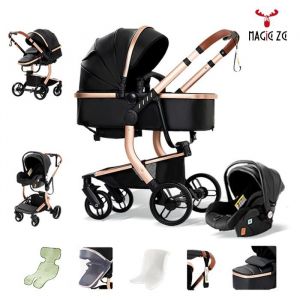 MagicZC Poussettes trioMatière PUde luxe cosy3 en 1Avec nacellePliage automatiqueDossier réglablenoir