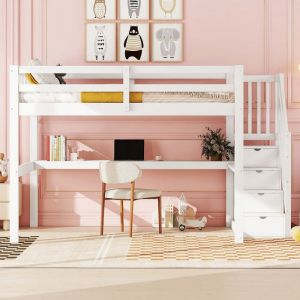 Lit mezzanine enfant 140 x 200 cm avec tiroirs de rangement et bureau sous le litLits superposés peu encombrants Cadre de