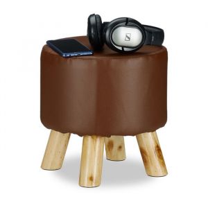 Relaxdays Tabouret similicuir 4 pieds bois pouf d&eacute;co d&eacute;coration rembourr&eacute; rond assise HxD 30 x 30 cm marron