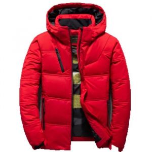 Doudoune homme - LEOCLOTHO - Capuche - Rouge/noir - Duvet chaud de haute qualit&eacute; - Fermeture ip&eacute;e sous patte