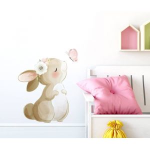 Stickers Muraux Mignon Lapin Autocollant Mural Lapin Baiser Papillon D&eacute;coration Murale pour Enfants Filles Chambre D&eacute;coration