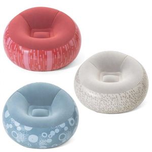 Pouf gonflable - JANSHOP - 112x112x66 cm - Gris - Int&eacute;rieur et ext&eacute;rieur - PVC r&eacute;sistant - Velours doux