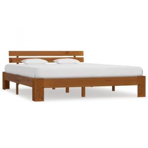 Cadre de lit en bois de pin massif - SIB - Marron miel - 160 x 200 cm - A lattes