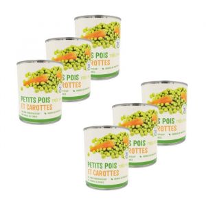Agidra - Lot 6x Petits pois tr&egrave;s fins et carottes - Conserve 800g