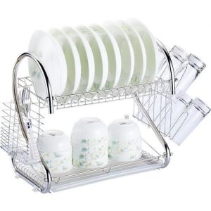 &Eacute;gouttoir &agrave; Vaisselle Inox 2 &Eacute;tages avec Bac Amovible Pour Cuisine & Maison 43x 25 x 38 cm Multifonctionnel