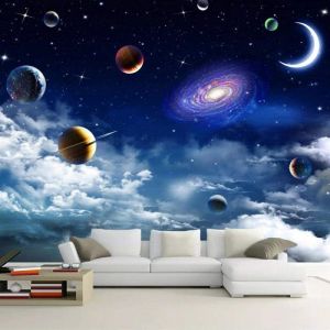 Papier Peint Panoramique Voie Lactée Planètes Ciel Étoilé 300x210cm Poster Geant Mural 3D Papier Peint pour Salon Décoration Murale