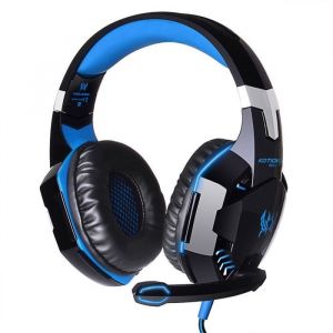 KOTION EACH G2000 casque de jeu avec micro basse st&eacute;r&eacute;o lumi&egrave;re LED 3.5mm USB pour PC Gamer Bleu
