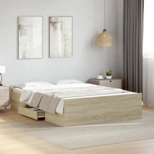 SALE 2025Structure/Cadre de lit avec tiroirs - Lit 2 personnes - chêne sonoma - 120x190 cm45.88 Kg 9686