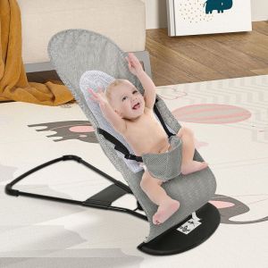 Transat B&eacute;b&eacute; pliable-MENGDA-Transat &Eacute;volutif-pour B&eacute;b&eacute; de la Naissance &agrave; 18 kg-3 Positions dinclinaison-Respirant-Gris