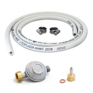 Kit connexion gaz complet pour réchauds gaz - PROWELTEK - Tuyau souple 1.50m - Détendeur butane 28 mbars