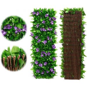 1pc Haie Artificielle avec Fleurs cl&ocirc;ture dintimit&eacute; Extensible Panneaux de Treillis de Jardin avec Feuilles cl&ocirc;ture de Jardin