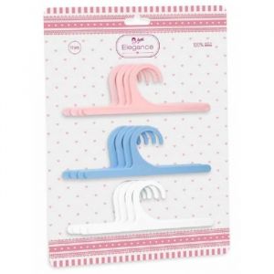 Cintres pour v&ecirc;tements de poup&eacute;e - Elegance - Lot de 12 - 4 roses 4 bleus 4 blancs - 21x29 cm