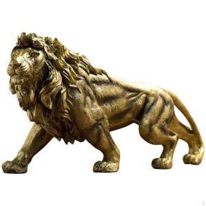 Grande statue de lion dorée sculpture en résine 39 x 9 x 18 cm