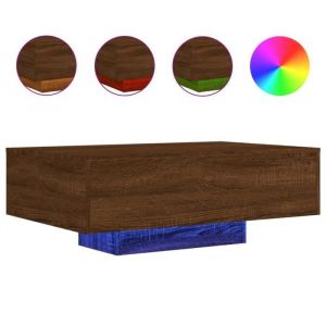 Table basse LED - AKOZON - Chêne marron - 85x55x31 cm - Design contemporain - Montage facile
