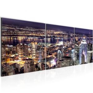 Runa art Tableau D&eacute;coration Murale La ville de New York 90x30 cm - 3 Panneaux Deco Toile Pr&ecirc;t &agrave; Accrocher 600634a