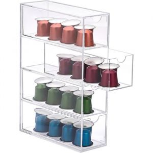 Bo&icirc;te de rangement en acrylique pour capsules de caf&eacute; avec 4 tiroirs support transparent pour capsules de caf&eacute; et sachets de th&eacute;