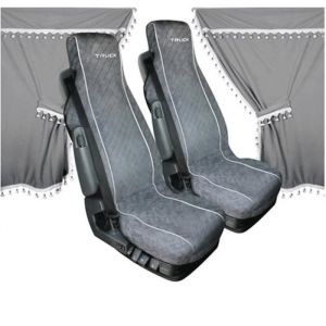 Rideaux et Housses en Microfibre Gris pour Camion - HTC EQUIPEMENT - Universel et Lavable - 11 Pi&egrave;ces