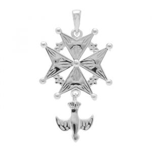 Pendentif croix Huguenote en argent grand mod&egrave;le