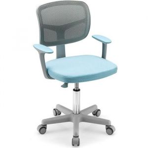 DREAMADE Chaise de Bureau Roulante Enfant avec Siège Pivotant en Maille Chaise à Roulettes Ergonomique Hauteur Réglable Bleu
