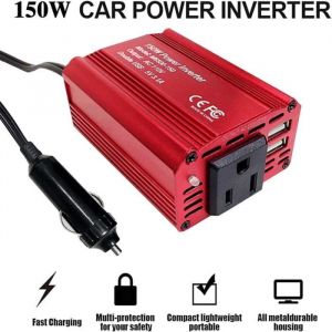 Convertisseur de prise de courant - MOMOTOU - 150W - 12V DC à 110-220V AC - Rouge - Universel