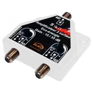 Amplificateur R&eacute;partiteur 2 TV TNT UHF Elap 341055 - 37dB Auto aliment&eacute; Int&eacute;rieur 2 Sorties TV &Agrave; Gain R&eacute;glable 20 &Agrave; 40 dB Blanc