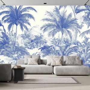 Papier Peint Panoramique 3D Paysage JungleTissu de soie Palmiers Plantes Photo Mural 350x256cm Poster Salon Chambre Décoration