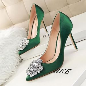 Escarpins Femme - Mariage Soirée - Talon Aiguille - En Velours - Vert