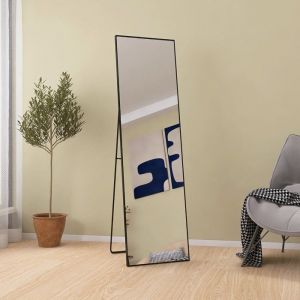 Miroir pleineMiroir sur piedMiroirMiroir Mural140x40 cm-avec Support-Rectangle-cadre en alliage daluminium-SalonChambre-Noir