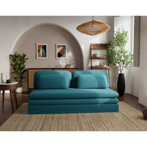 Ysal - canap&eacute; 3 places convertible d&eacute;plimousse en velours textur&eacute; - Bleu