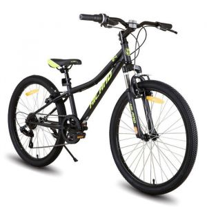 Hiland V&eacute;lo enfant 24 pouces d&eacute;railleur Shimano 7 vitesses VTT unisexe fourche suspendue freins V-Brake - Noir