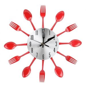 Horloge murale - MEIHE - Coutellerie en acier inoxydable - Rouge - 30 cm - Design contemporain