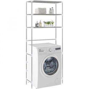Support de Rangement &agrave; 3 Niveaux Argent&eacute; 69x28x169 cm Etag&egrave;re de Salle de Bain Meuble de Rangement au-Dessus des Lave-Linges E[98]