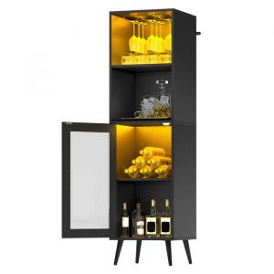 Buffet &agrave; vin multifonctionnel Balconera meuble bar &agrave; vin avec &eacute;clairage LED noir 40 cm (L) x 40 cm (P) x 148 cm (H)