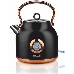 Théière Bouilloire Electrique Sans Fil Haeger Art Deco Noir Cuivre 2200W 17L Affichage Température Protection de Surchauffe