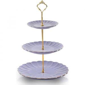 SWEEJAR Pr&eacute;sentoir &agrave; G&acirc;teaux 3 &Eacute;tages Support &agrave; G&acirc;teau Rond en C&eacute;ramique pour Mariage Maison Anniversaire et Go&ucirc;ter - Violet