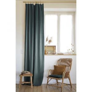 Rideau ajustable Soline en lin lav&eacute; fran&ccedil;ais 140&times;270 cm &ndash; Ardoise 8 anneaux pince OEKO-TEX