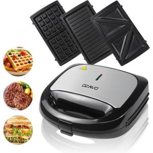 Appareil &Agrave; Croque Monsieur 3 En 1 Sandwich Grill Panini Toaster Gaufre Avec Rev&ecirc;tement Antiadh&eacute;sif 750W - Noir[C305]
