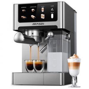 AIRMSEN 3-en-1 Machine à Expresso 20 Bar – Latte Cappuccino Double Chaudière Inox Réservoir 18L Mousseur à Lait