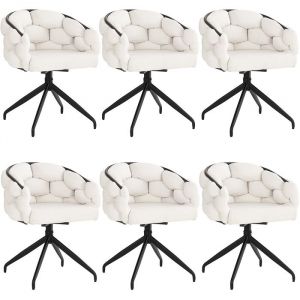 Chaise Pivotante &agrave; 360&deg; Lot de 6 Chaises de Salle &agrave; Manger Chaise de Coiffeuse Fauteuil en velours Pieds en M&eacute;tal Noir Beige